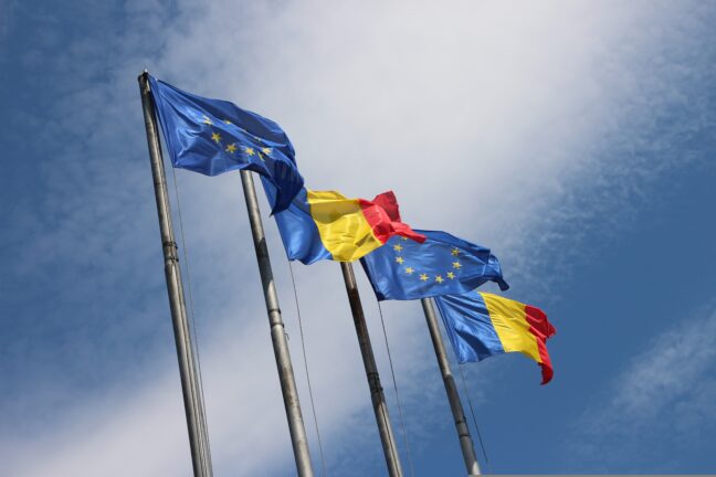 Romanian and EU flags