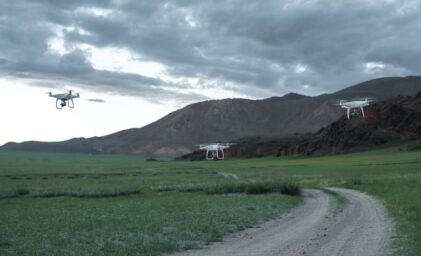 drones in open landscape