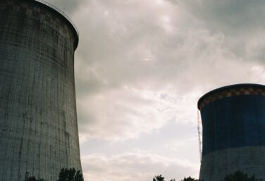 Cooling towers of a nuclear power plant under a cloudy sky