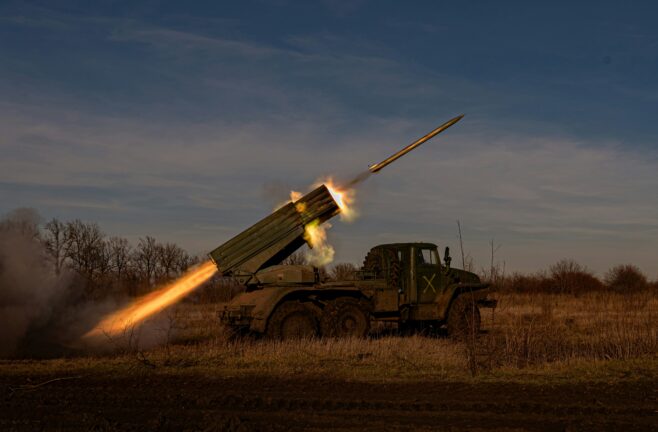 Ukrainian air-defence system operating against Russian attacks