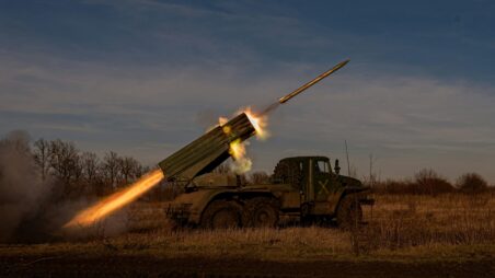 Ukrainian air-defence system operating against Russian attacks