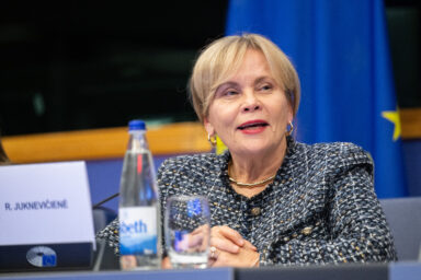 Rasa Juknevičienė speaking during a European Parliament committee session