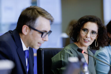 Hadja Lahbib addressing the European Parliament’s Environment Committee