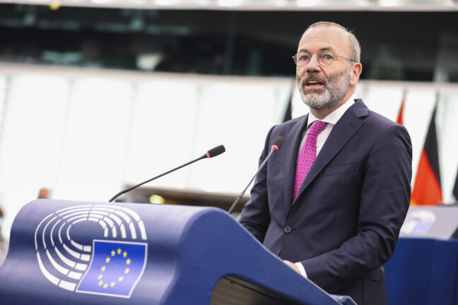 Manfred Weber speaking at the European Parliament plenary in Strasbourg