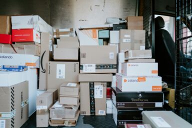 E-commerce parcels being shipped