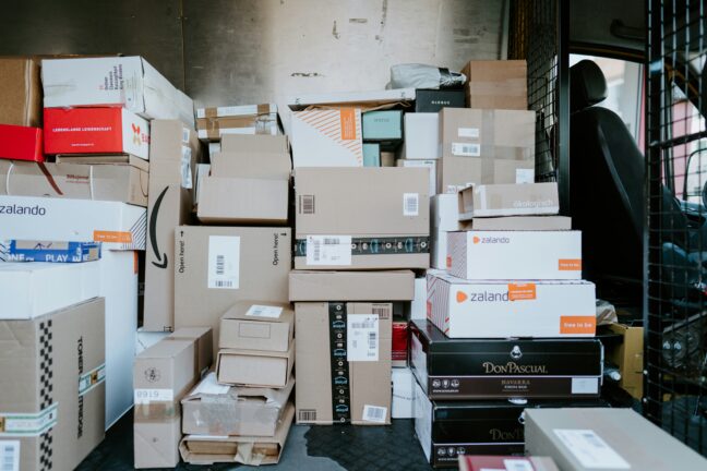 E-commerce parcels being shipped