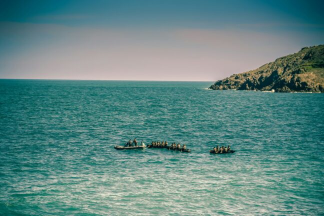Migrants travelling by boat across the Mediterranean Sea towards Europe