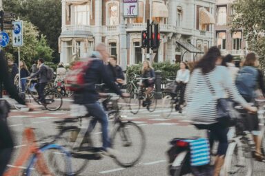People biking in a city