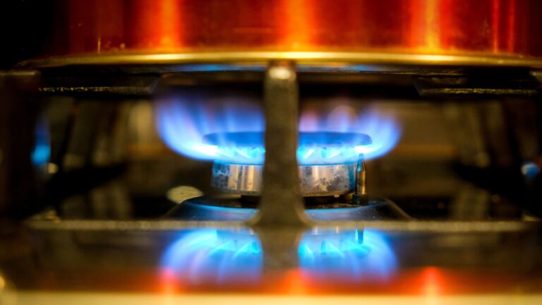 Gas stove burner with a blue flame