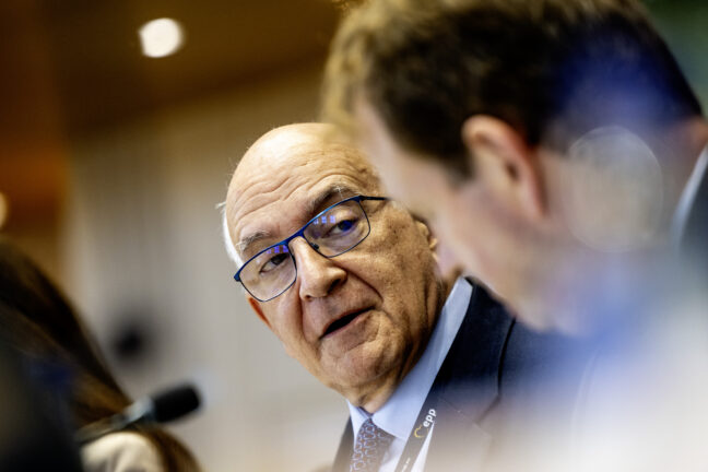 Javier Zarzalejos, chair of the European Parliament's civil liberties committee, listens during a committee meeting