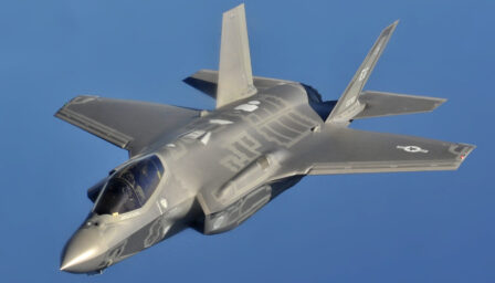 F-35 fighter aircraft against blue sky