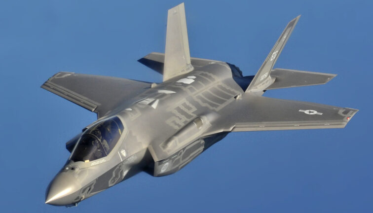 F-35 fighter aircraft against blue sky