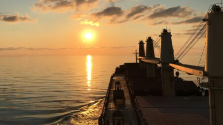 A ship in the Black Sea at sunset