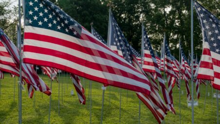 US flags on lawn