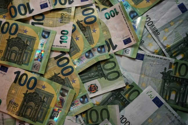 Pile of 100-euro banknotes